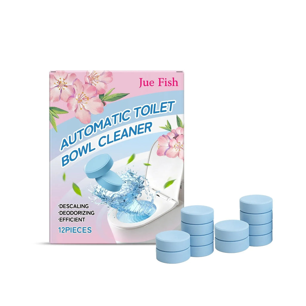 12-pack automatic toilet bowl cleaner tablets with fizzing decontamination sheets in a foil pack