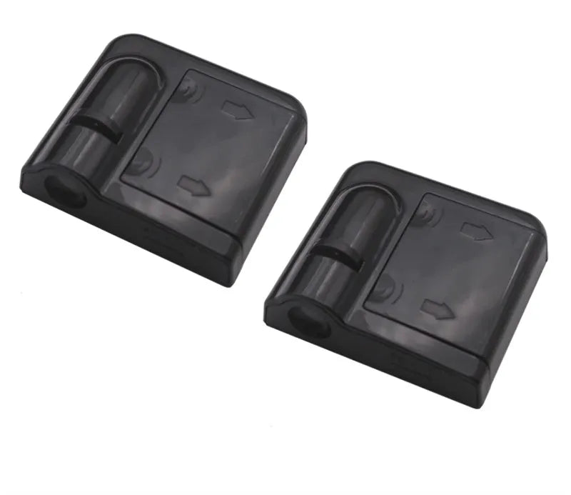 Two black wireless car LED welcome door projection lights with 3D logo display, plastic housing