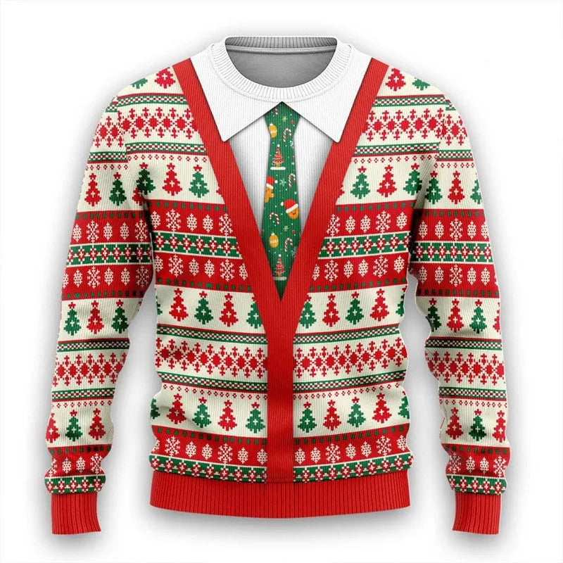 Men's Christmas 3D print round neck casual sweater coat in GH001 colour, loose pullover style