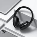 Black wireless Bluetooth sports headset showing head-mounted design with over-ear configuration
