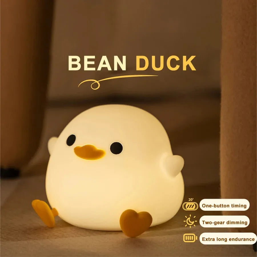 Doudou Duck silicone night light with squeeze control USB charging, 122x105x92mm