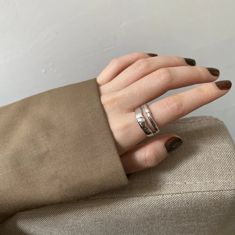 Silver plated dual layer open end ring for women, adjustable fit, shown in J484 silver or gold