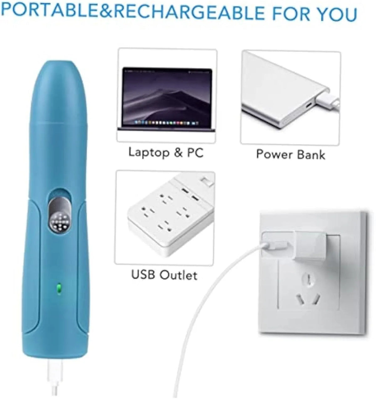 Blue electric pet nail grinder with diamond grinding head, 15.3 x 3.3 cm, for dogs cats and small pets