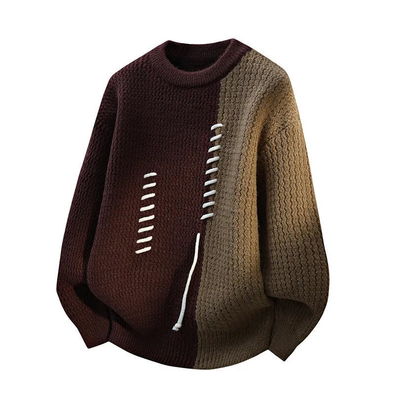 Men's loose round neck polyester sweater pullover in coffee, gray, black, or red, thickened thermal bottoming shirt, sizes M to 4XL.