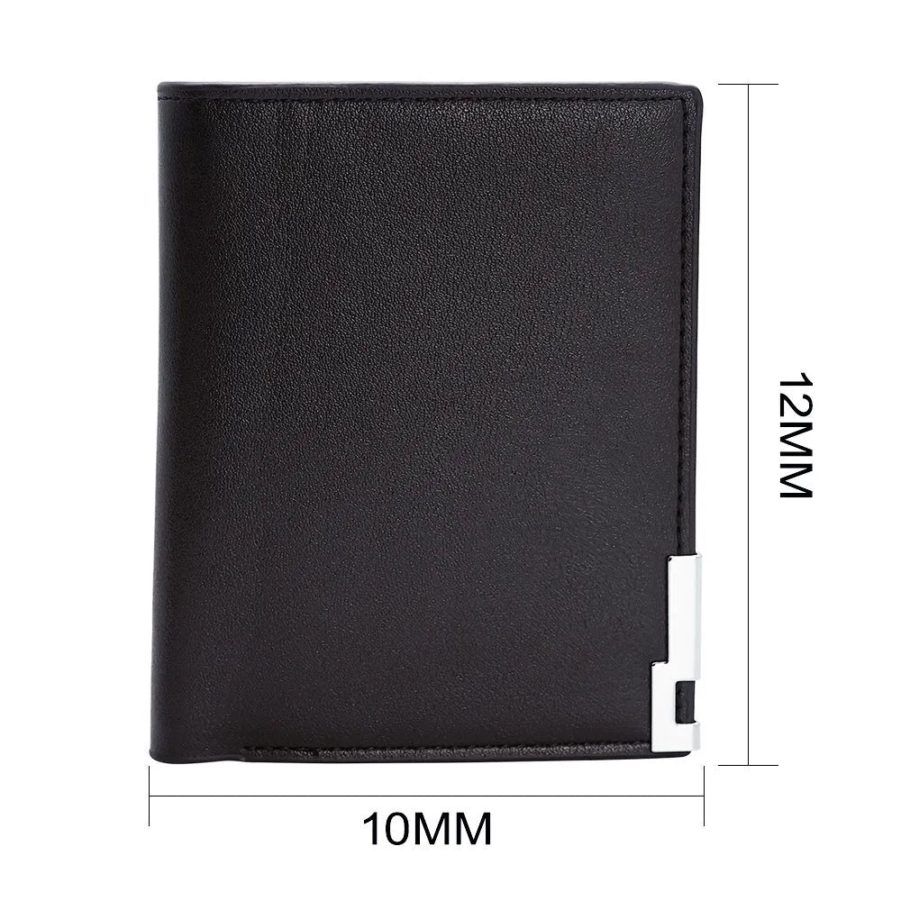 Men's genuine leather zip closure wallet showing card slots and cash compartment.