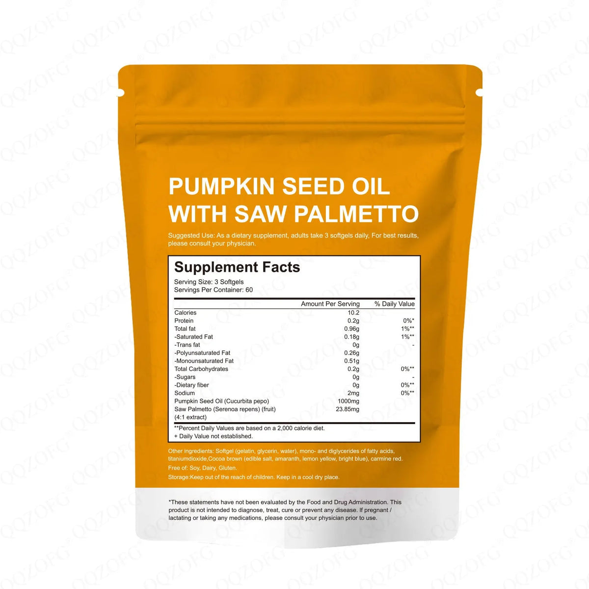 Pumpkin seed oil softgels with saw palmetto, 180 count bottle, oval 2 cm softgels, 60 servings