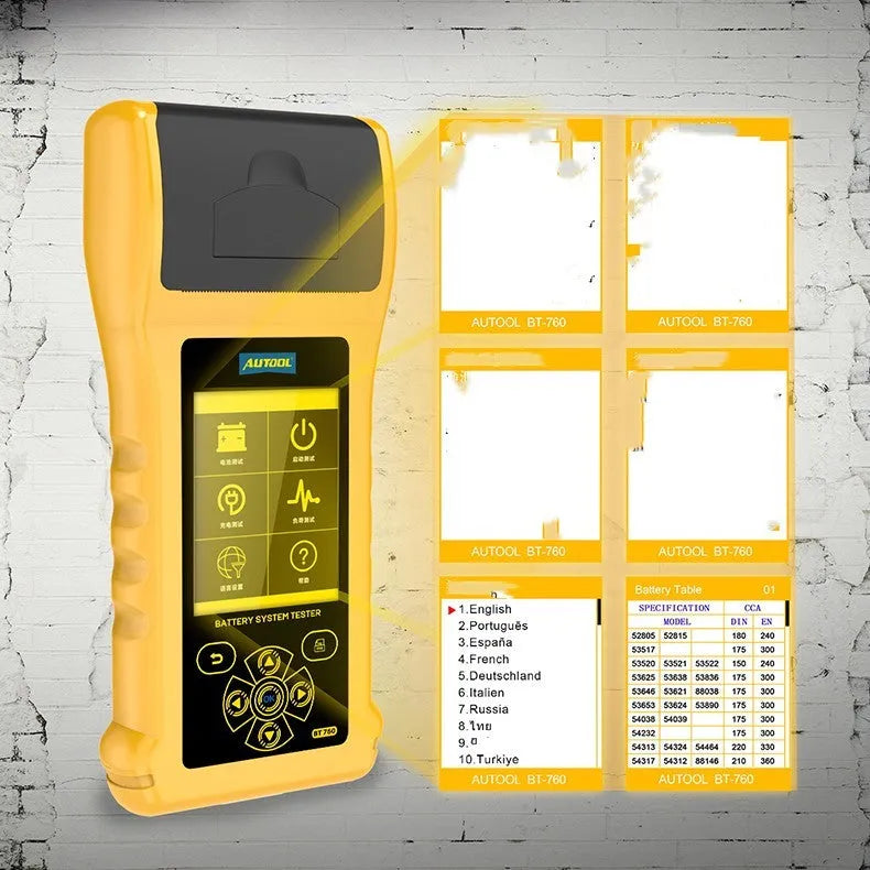 Autool BT760 handheld vehicle battery tester with colour screen and attached battery clips