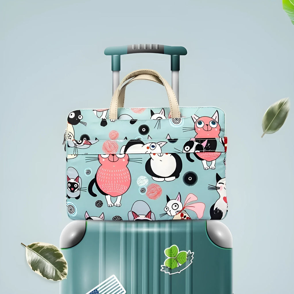 Cartoon Alien Cat print laptop bag in polyester with shoulder strap