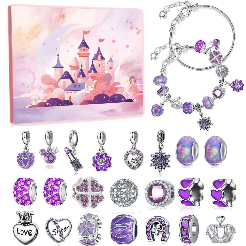 Christmas bead string jewelry gift box with electroplated alloy finish, cartoon style, multiple colour options displayed