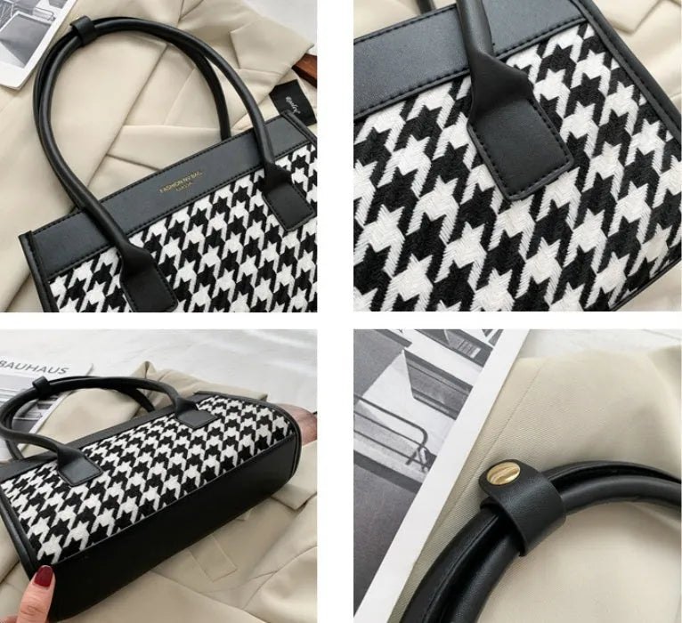 New Tide black plaid horizontal square cross-body handbag for women 28x16x8.5 cm