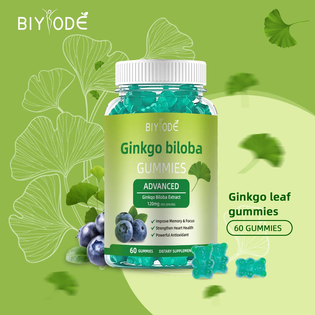 Ginkgo biloba gummies bottle with 60 gummies for memory and focus support herbal supplement