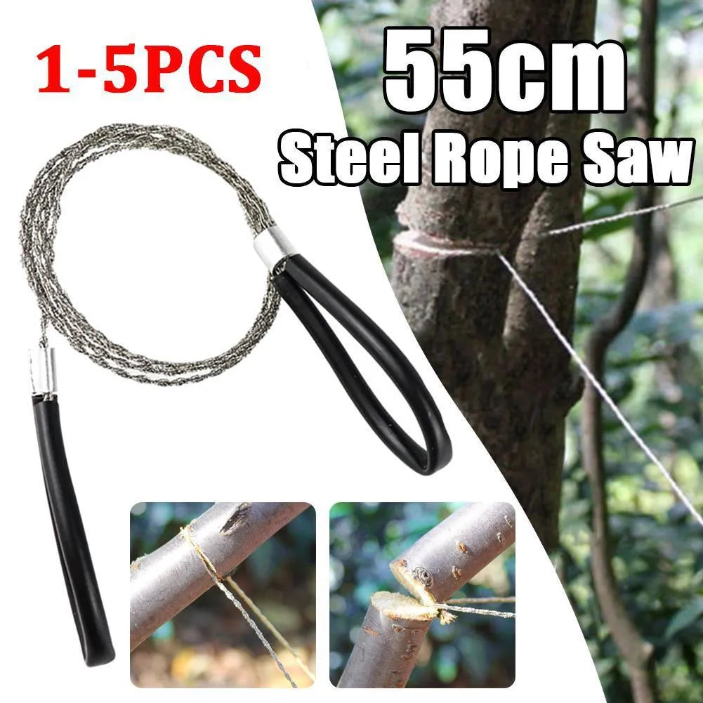 Manual cutting chain saw with wire rope and handle, stainless steel blade, portable hand tool for DIY and garden pruning