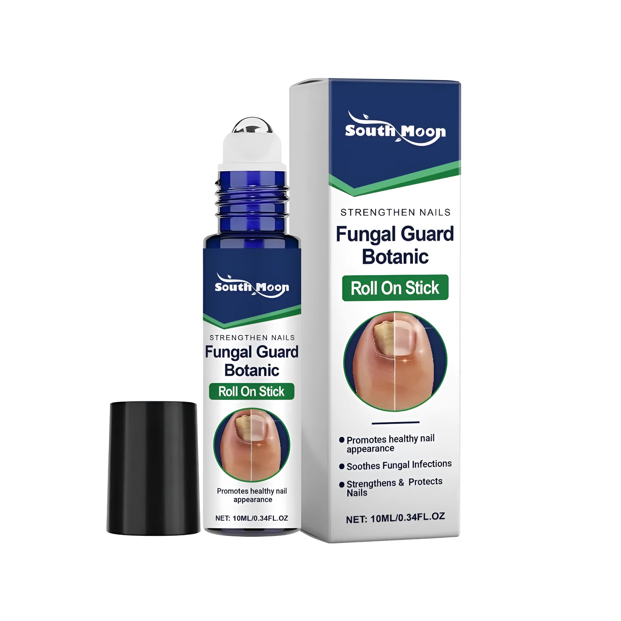 10 ml botanic antiseptic nail care roll-on stick with a silver ball applicator.
