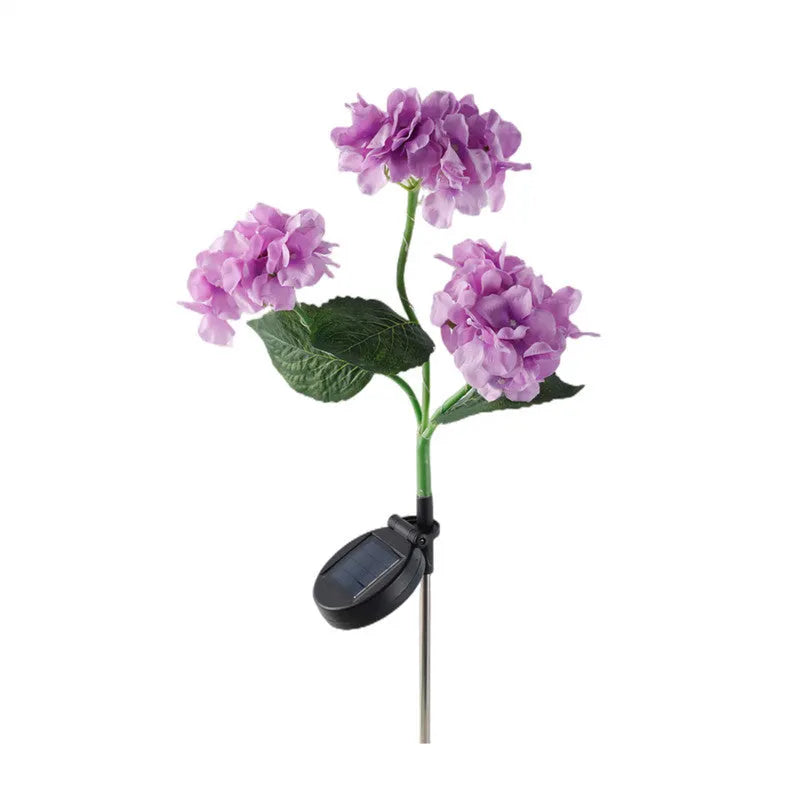 Solar hydrangea garden decorative light in floral design with rubber construction for outdoor placement