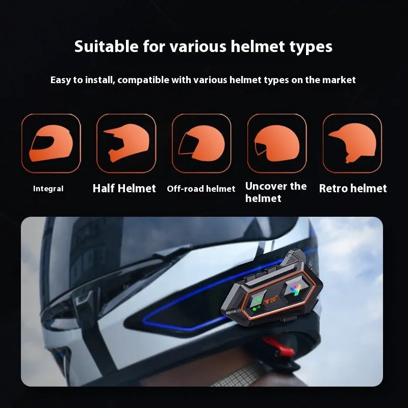 Motorcycle rider helmet Bluetooth headset in black with touch button controls and 1000mAh battery