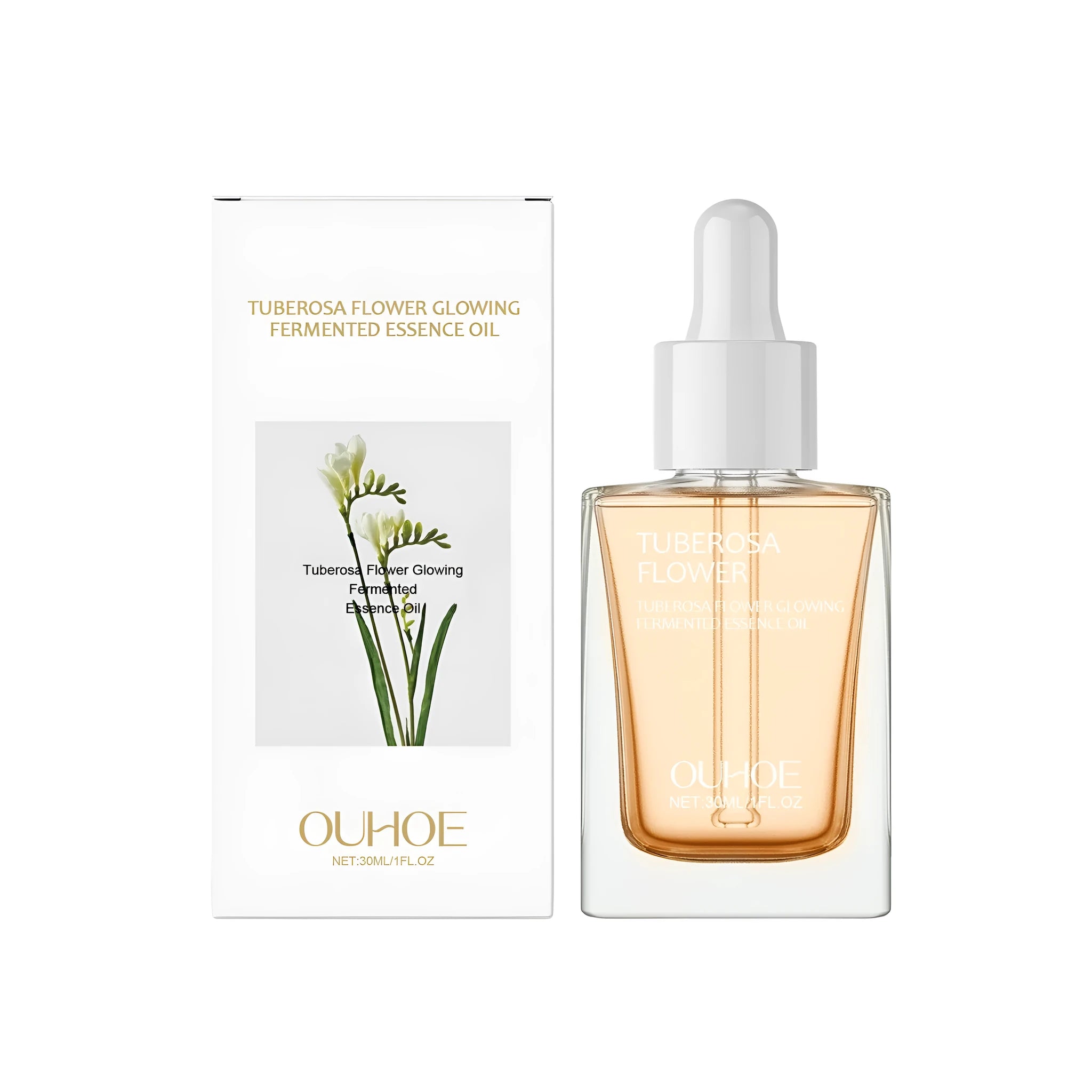 30ml bottle of clear tightening facial oil with tuberose extract and vitamin E.