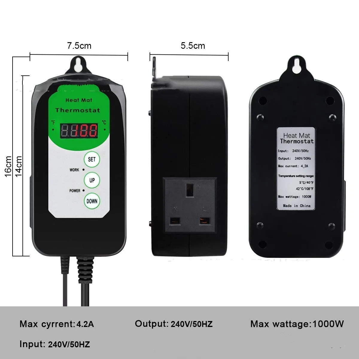 Digital temperature and humidity controller with LCD display showing temperature readings