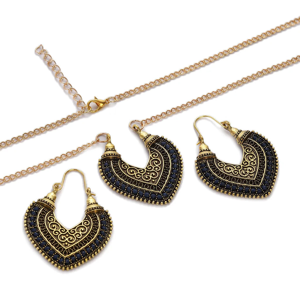 Heart-shaped rope winding earrings and necklace set with electroplated alloy pendants in six colours