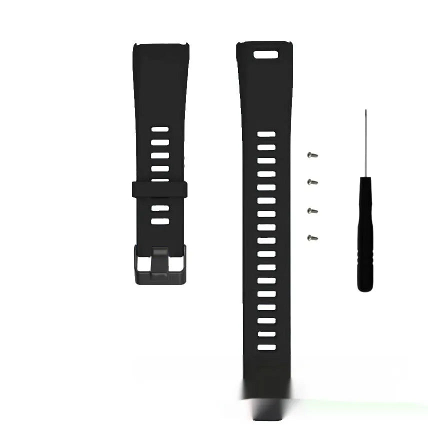 Black silicone replacement wristband strap for smart athletic bracelet with screwdriver and four screws