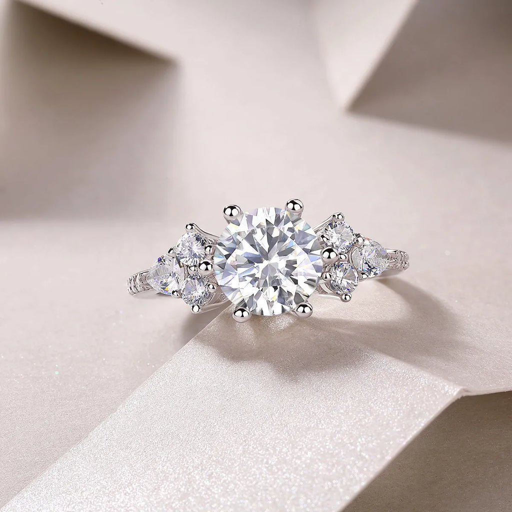 2-carat moissanite wedding ring set S925 silver platinum-plated band on white background with gift box and GRA certificate