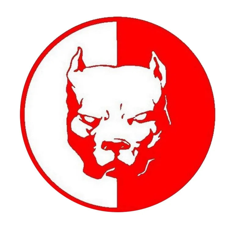Reflective square car sticker with superhero Bulldog Dog R design, 12x12cm, in black, white, or red.