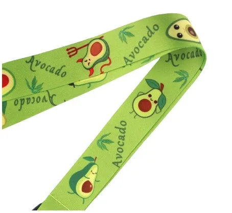 Fruit avocado cartoon design printed on both sides of 2.5cm wide polyester lanyard with plastic buckle