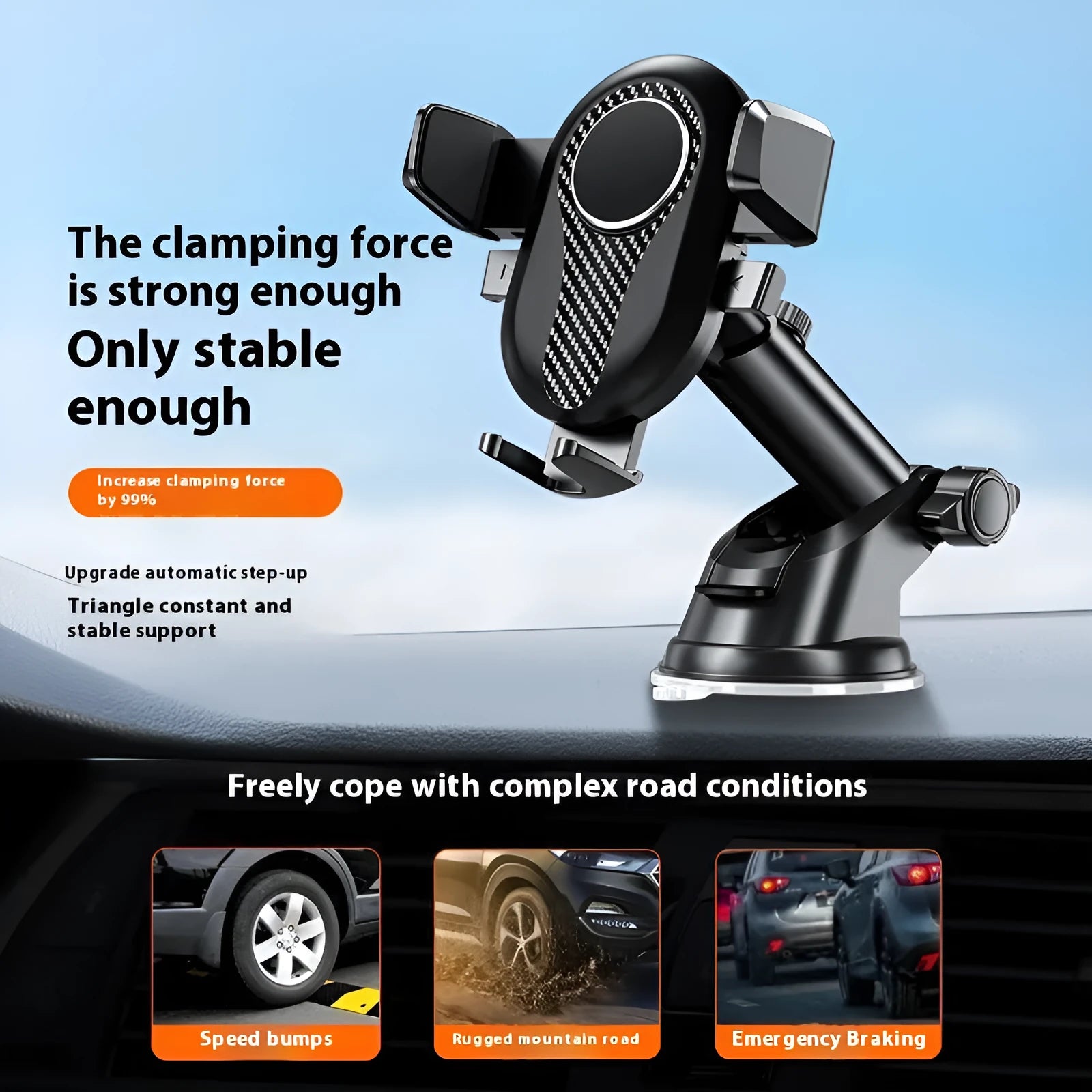 Car automatic lock extended suction phone bracket for universal mobile phones in black