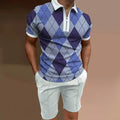 Men's casual printed short sleeve top and matching shorts two-piece set in various colours.