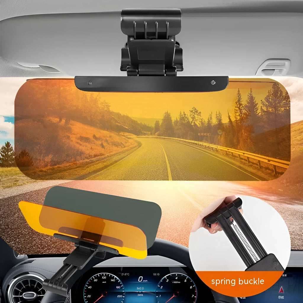 Telescopic anti-glare car sun visor with acrylic lenses mounted on a vehicle sun visor