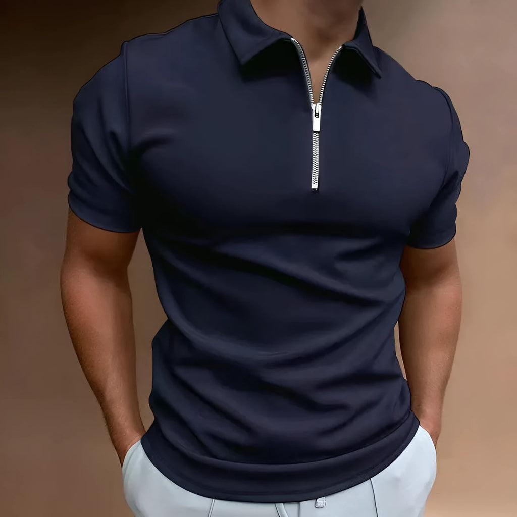 Men's casual short sleeve polo shirt with digital print design in polyester fabric