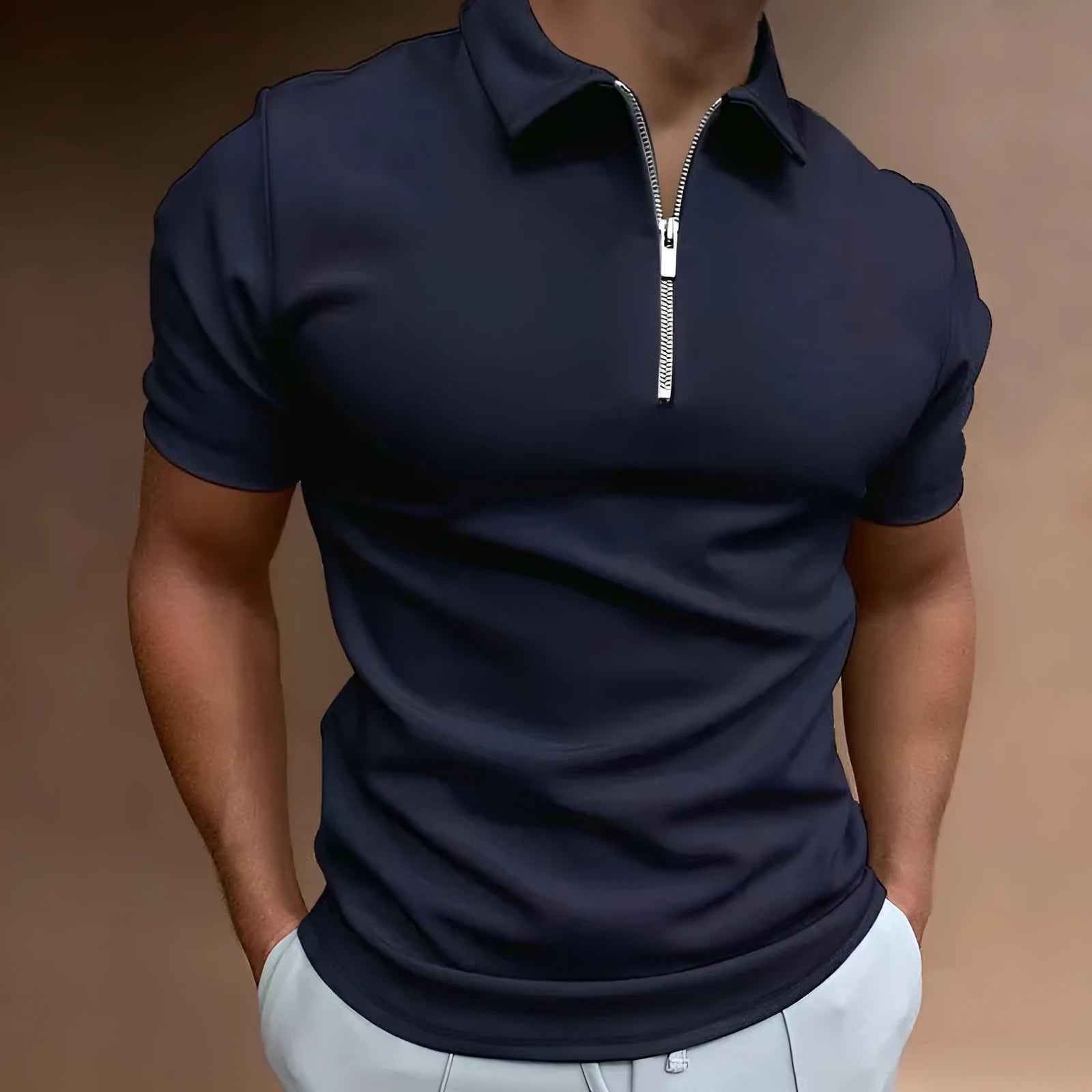 Men's casual short sleeve polo shirt with digital print design in polyester fabric