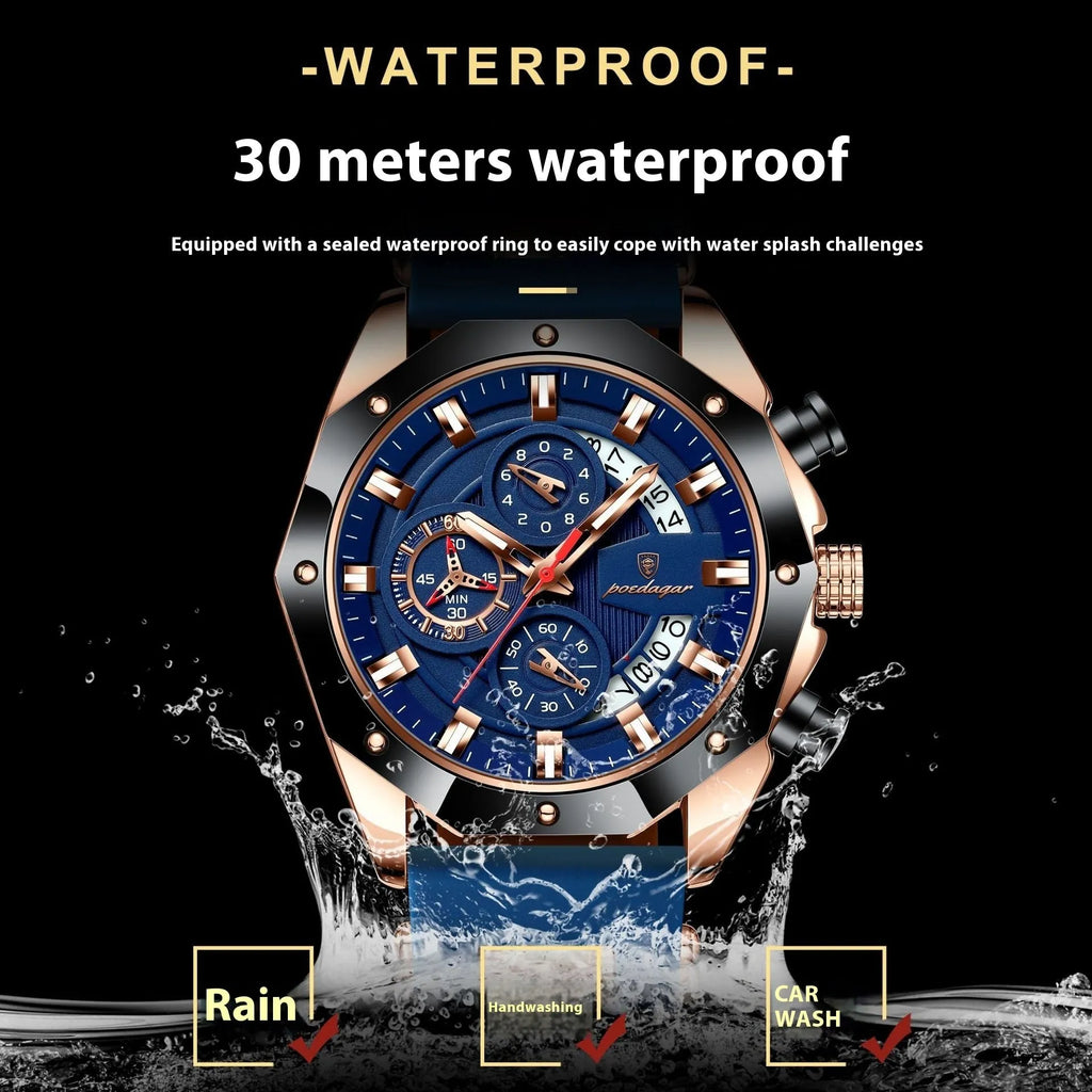 Men's sports chronograph watch with diamond-shaped dial and silicone band