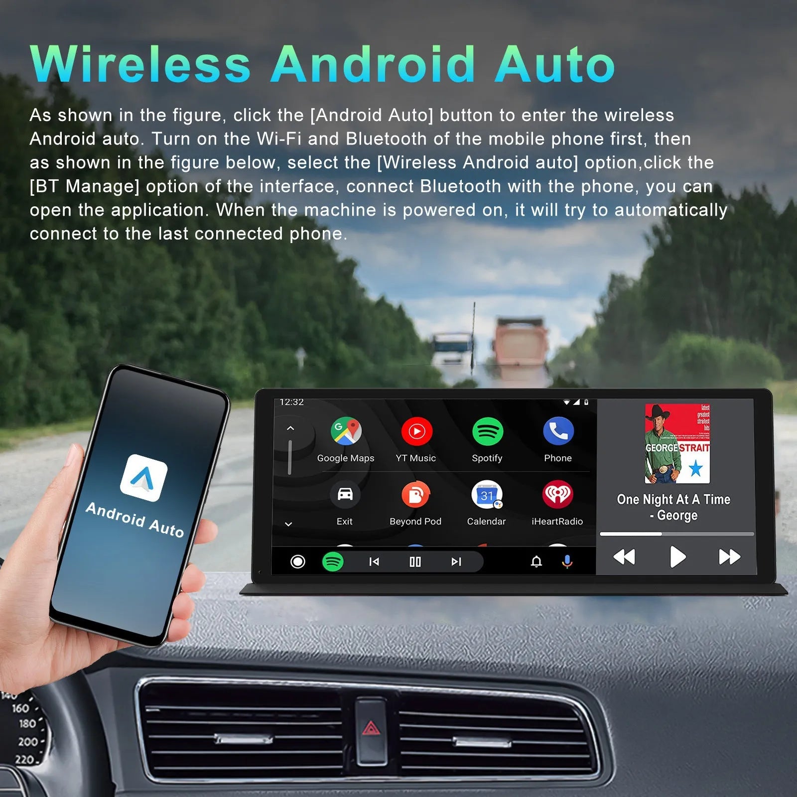 11.3 inch black plastic touchscreen dashcam mounted on center console with GPS and reversing image display