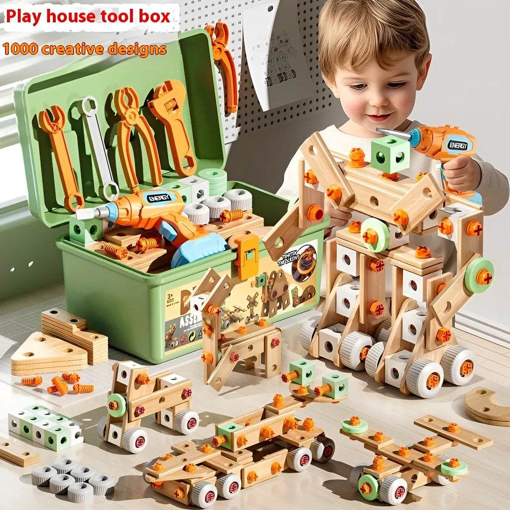 Children's plastic screw toy assembly set with colourful building blocks and storage box for boys aged 3-6