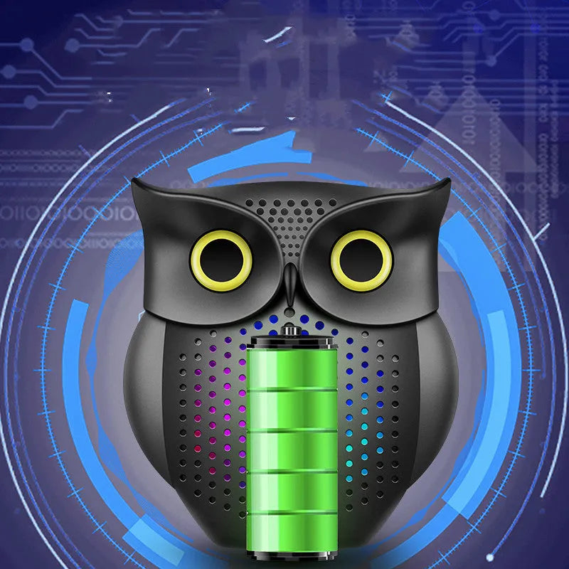 Black wireless Bluetooth speaker with cartoon owl design measuring 4 inches