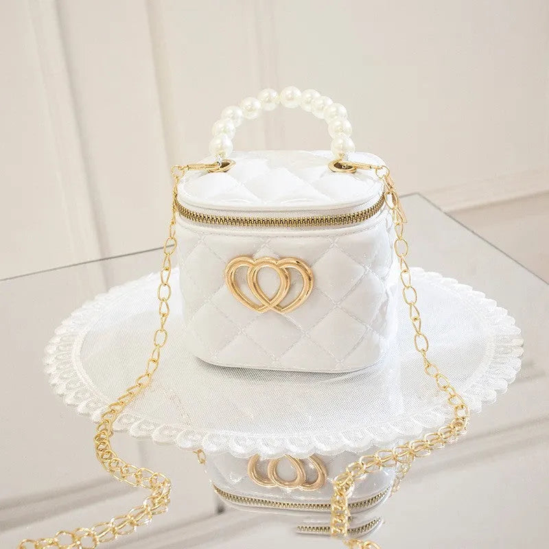 Women's heart-patterned PVC bucket gel bag in apricot colour with bucket shape