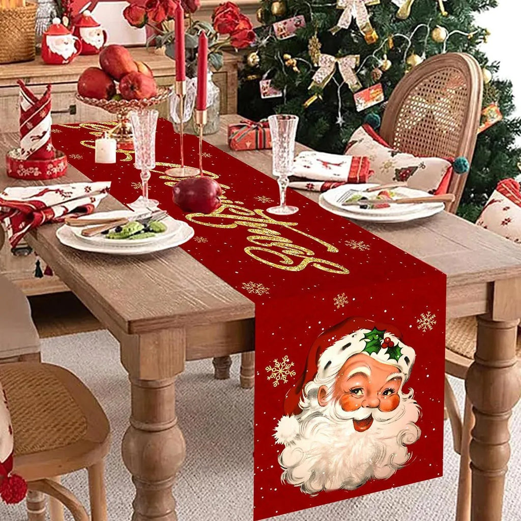 Polyester Christmas table flag 181x35.5cm American style Santa Claus Head Statue for dining tables