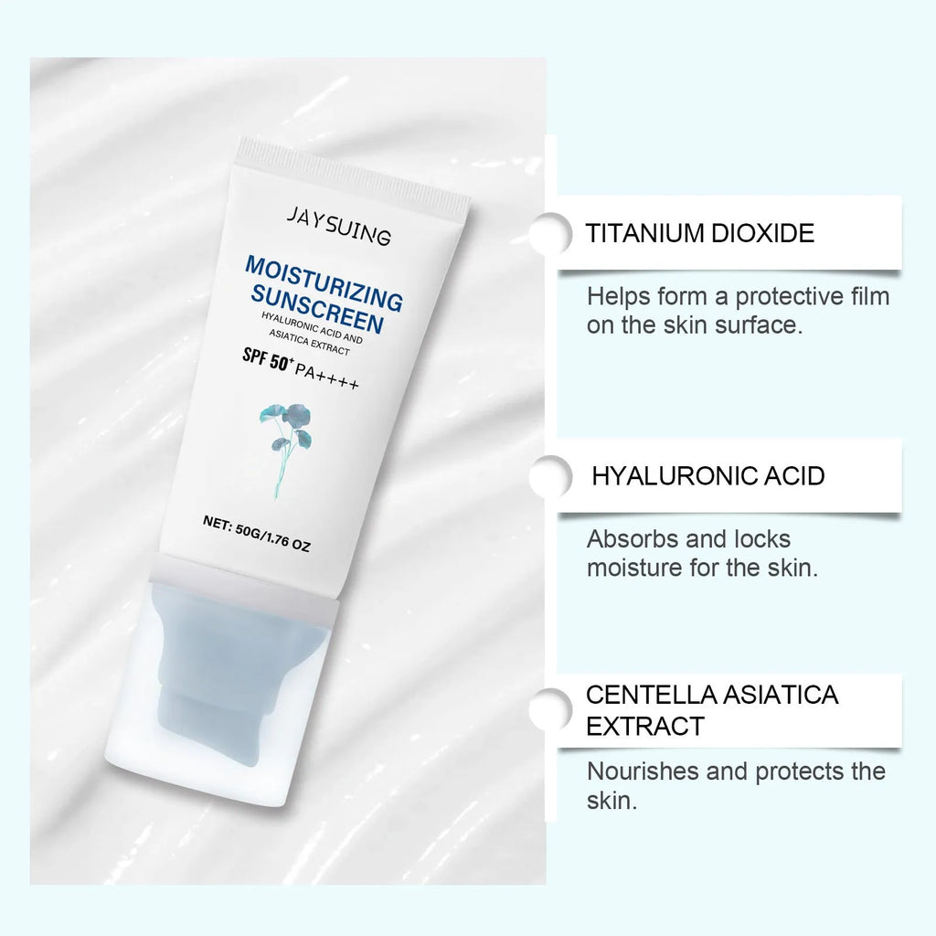 Portable 50g snow grass sunscreen tube with Centella Asiatica and hyaluronic acid