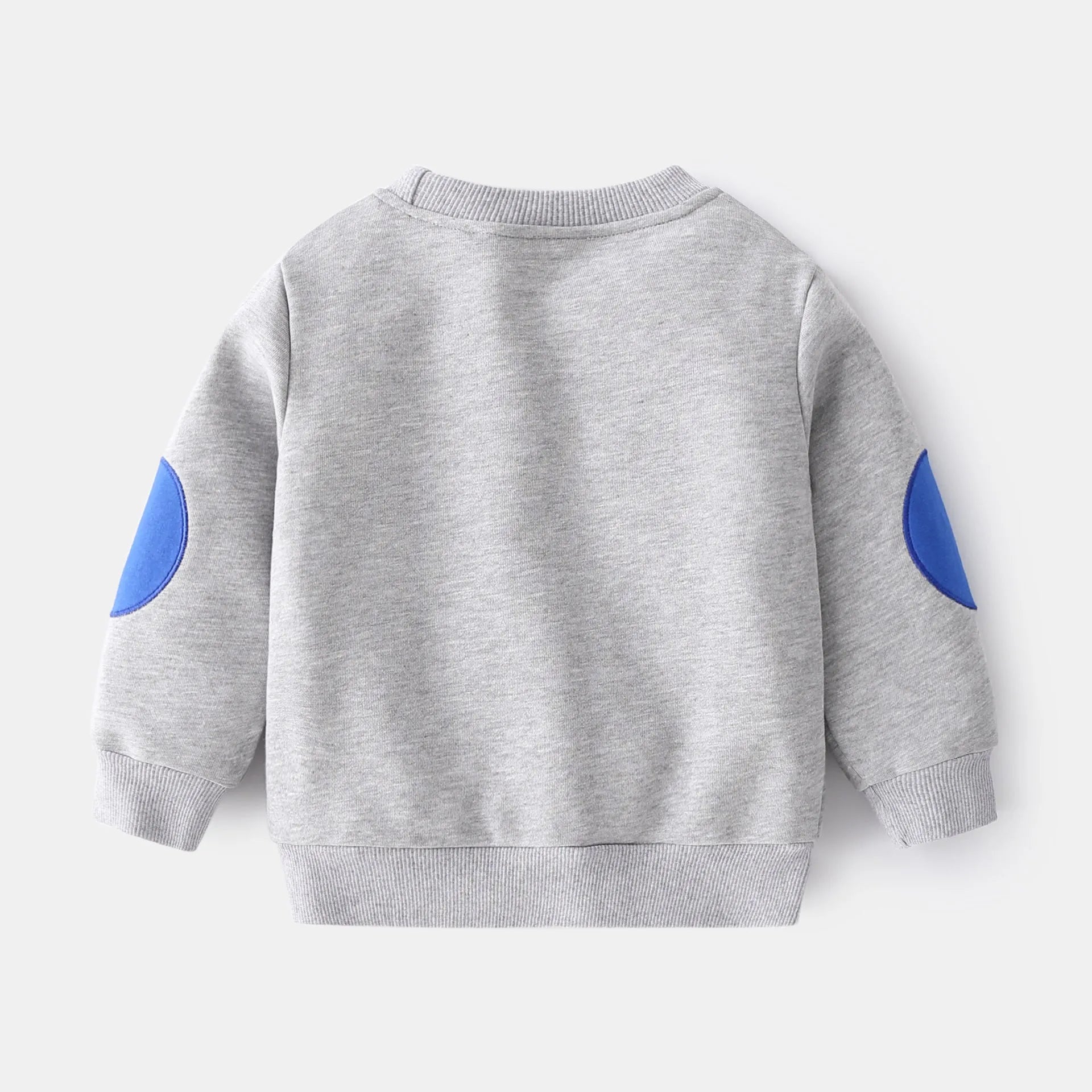 Casual boys cotton pullover sweatshirt with English print in navy blue on child model