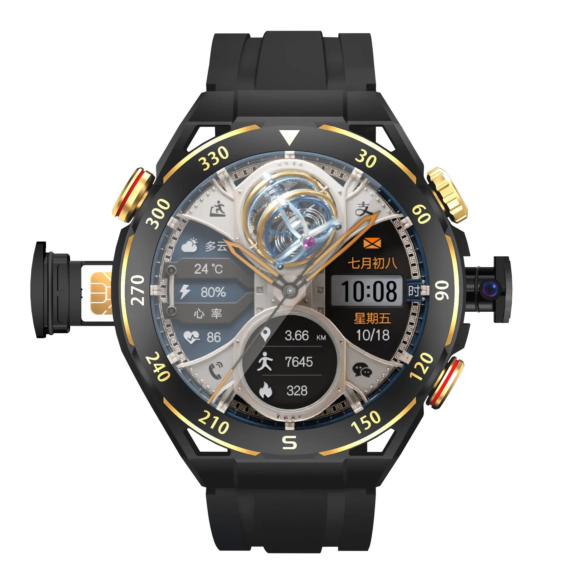 WS10 smart watch with black strap and AMOLED screen showing heart rate monitoring interface