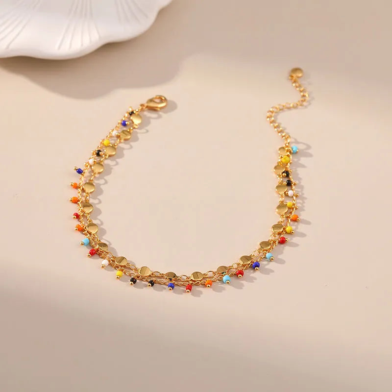 Candy colour small rice bead anklet national style women's 18K ornament KA0154