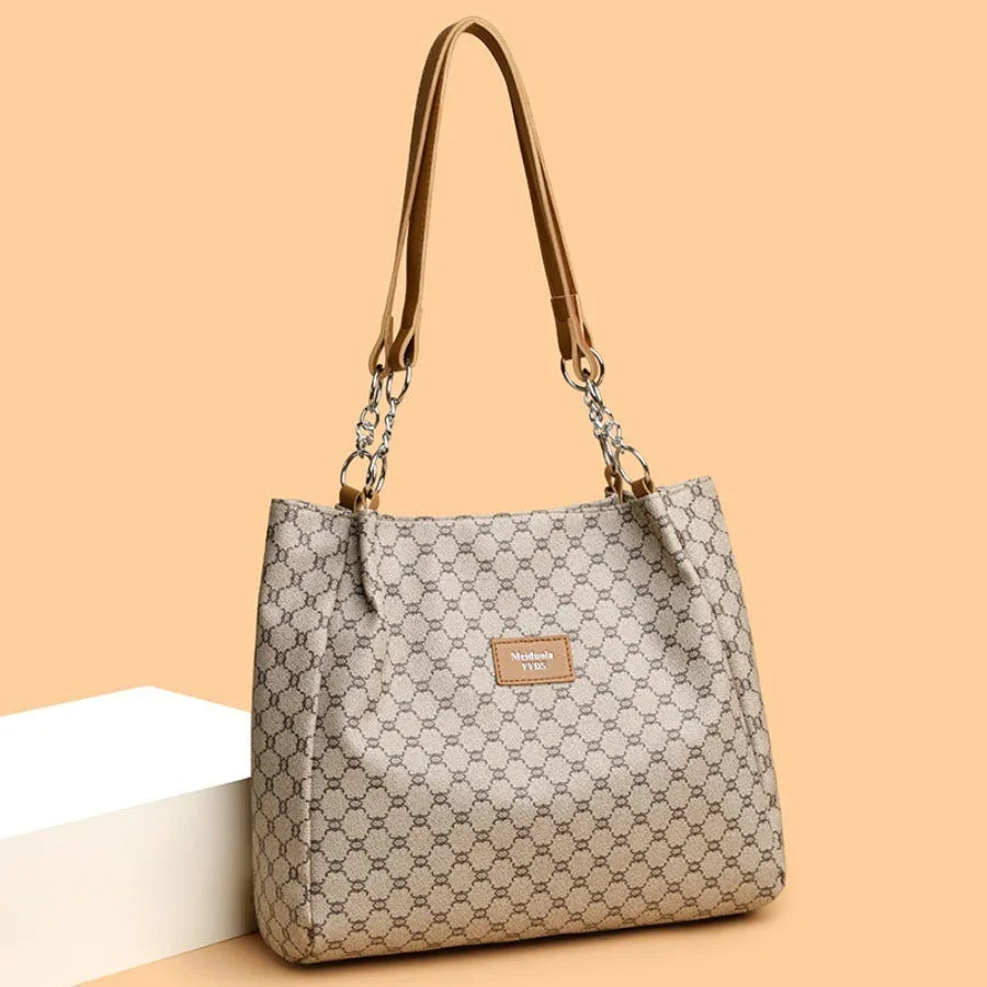 Women's retro fashion handbag in soft PU leather available in brown, white and grey colours