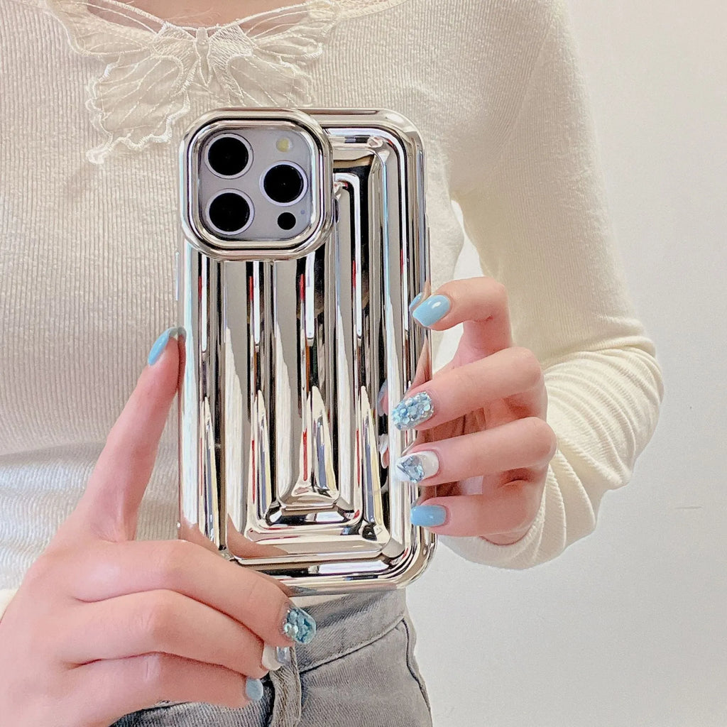TPU electroplated three-dimensional striped phone case for iPhone 11–14 series in cream white colour