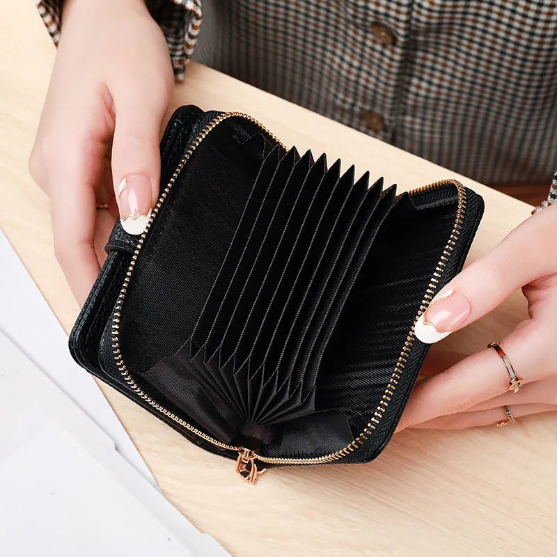 Ladies short wallet with lychee pattern in two-fold design showing beige colour option