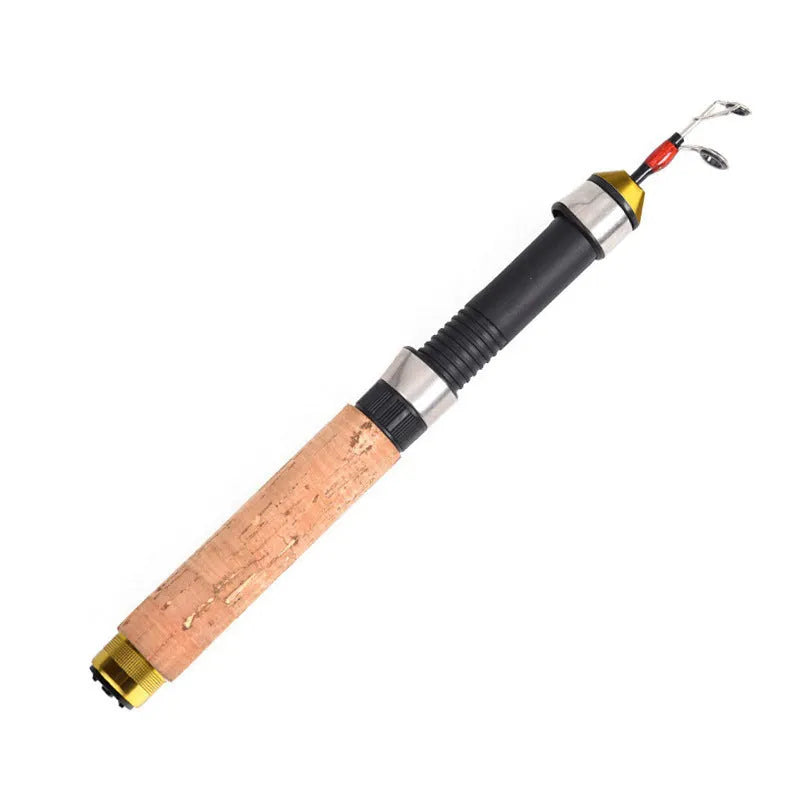 Wood grain ice fishing rod with carbon coating, retracted to 0.6 metres, shown on ice surface