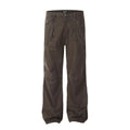 Men's loose straight-leg cotton trousers in brown colour with high waist and zip fly closure