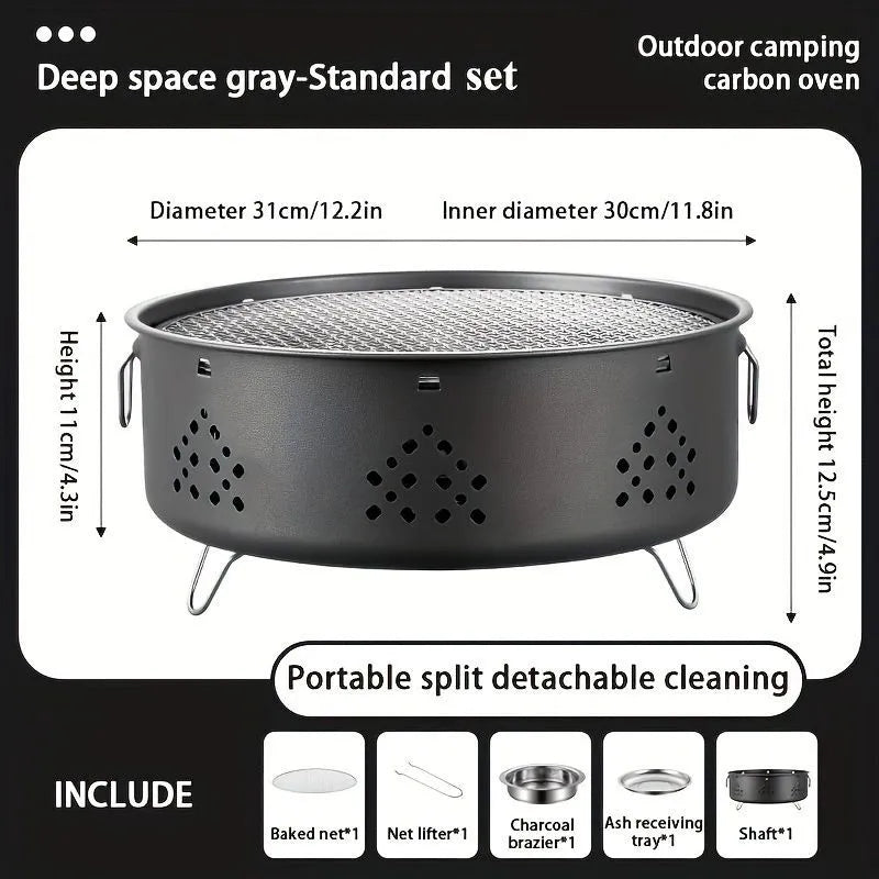 Portable stainless steel charcoal barbecue grill with detachable parts and storage bag for outdoor camping