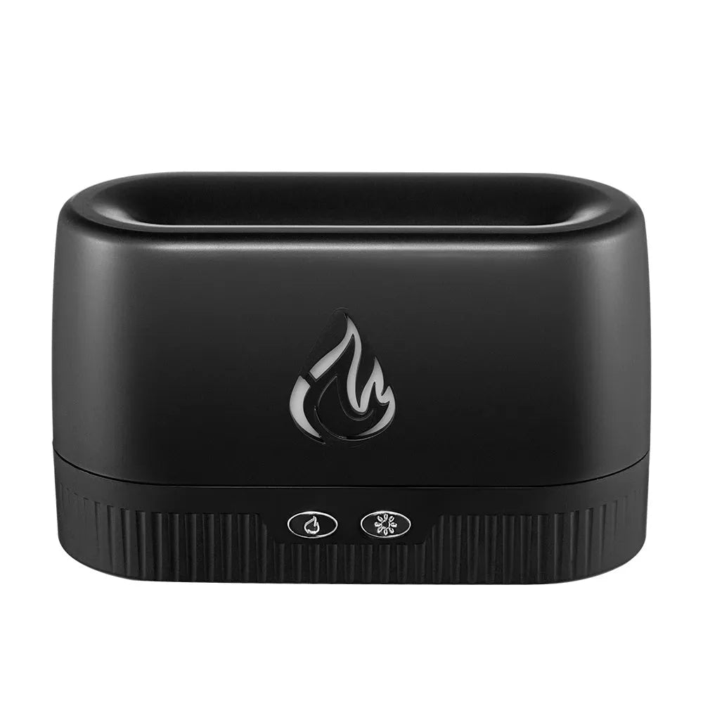 Flame humidifier aroma diffuser in white or black, 230ml tank, 171*76*102mm, USB powered with flame effect