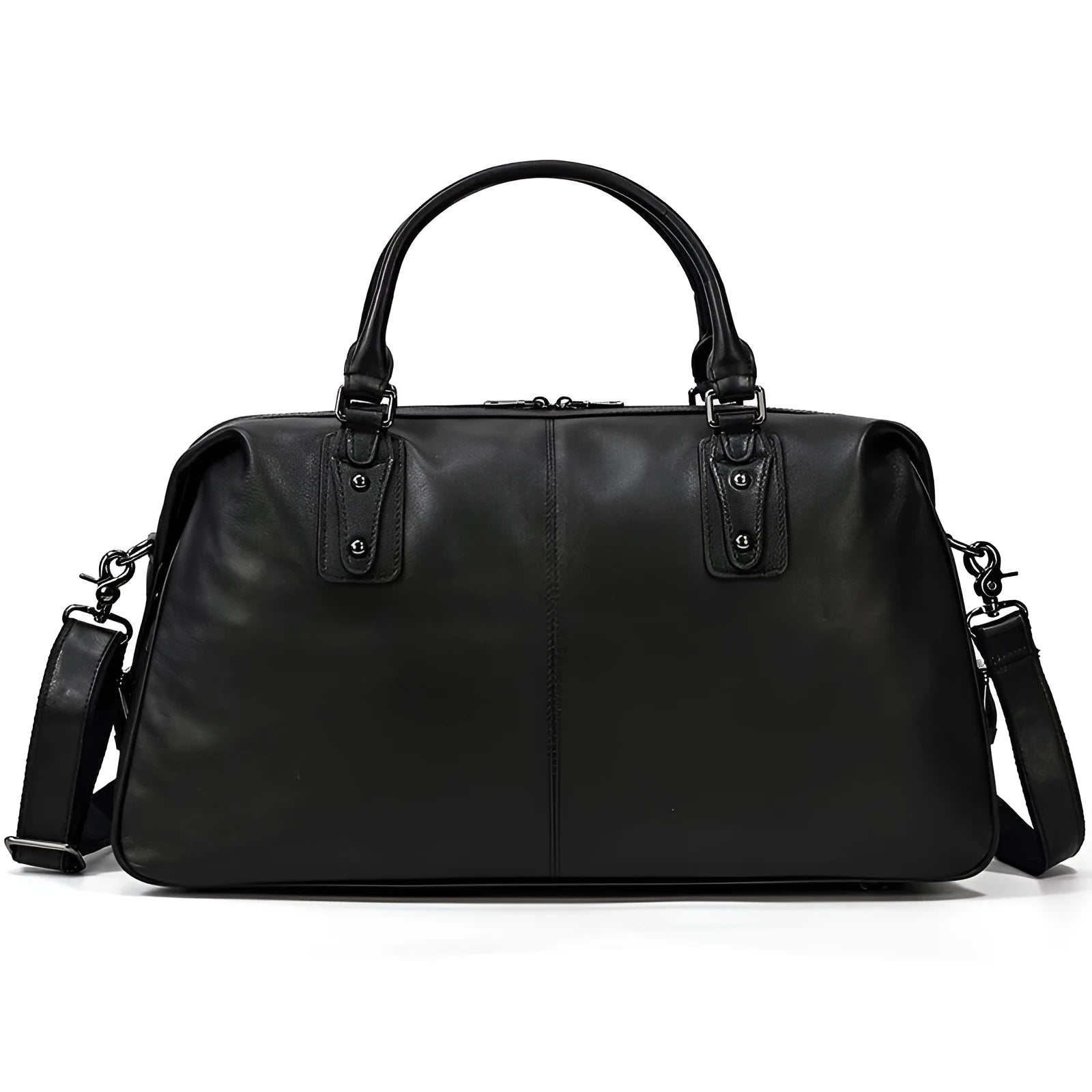 Retro genuine leather men's travel bag in black with large capacity, 50cm x 18cm x 28cm