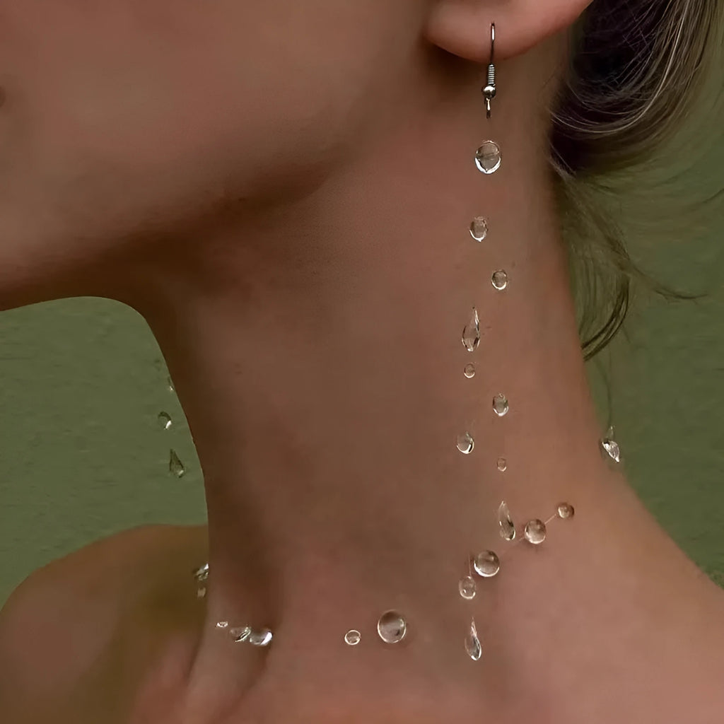 Handmade frosted dewdrop necklace and matching waterdrop earrings set with minimalist frosted finish